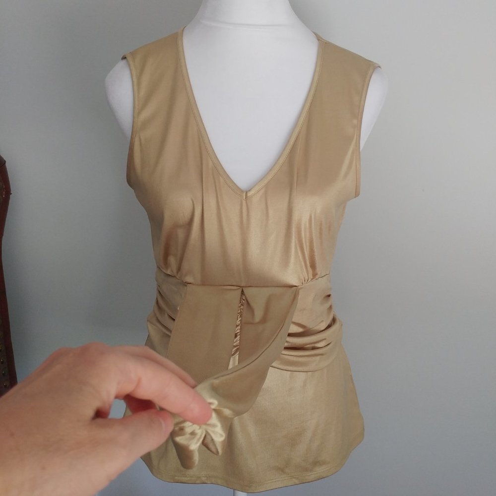 Gold Ruched Sleeveless Top Marilyn Monroe Halter Style Bodycon Holiday Partywear - Picture 7 of 12